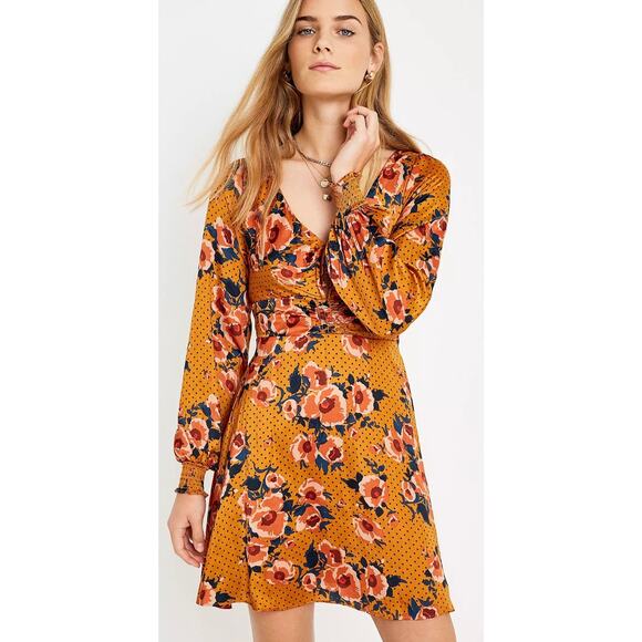 Free People Morning Light Floral Mini Dress in Yellow Gold Orange Womens Size 6 - Picture 1 of 9